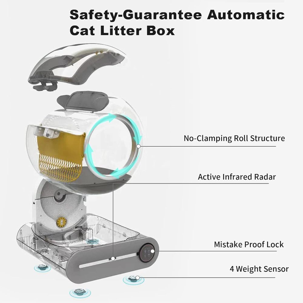 Automatic Cat Litter Box, 65+15L Extra Large No Scooping Self-Clean Cat Litter Box Robot with Sensors Safety Protection/Deodorisation/APP Control/Large Capcity for Multiple Cats, from 2 to 17LB