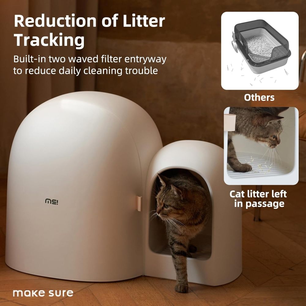 MS!MAKE SURE Cat Litter Box Enclosure with Lid, Extra Large Covered Hidden Dog Proof Closed Modern Cat Litter Box Furniture with Scoop, for Odor Control and Less Tracking, Easy to Clean - Snow White