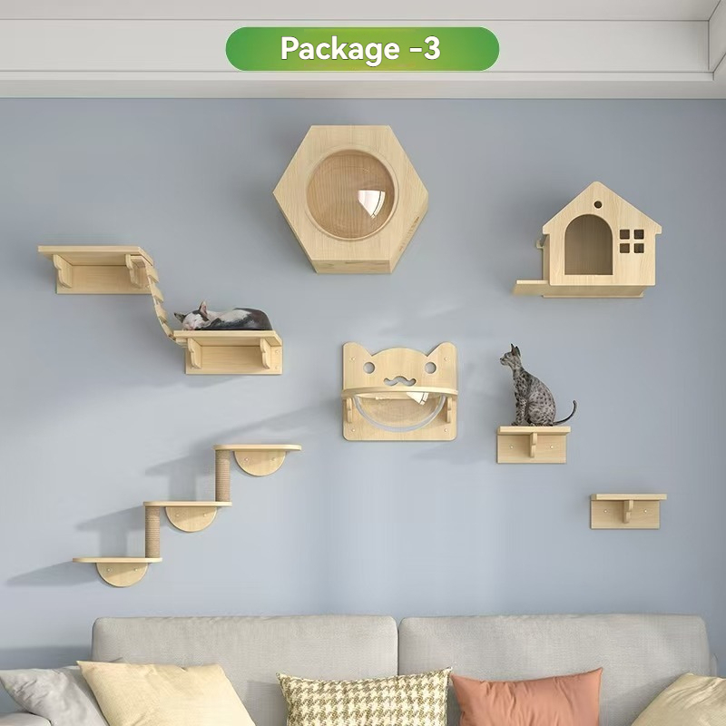 Wall-Mounted Cat Furniture for Climbing - Indoor Wooden Floating Shelves, Perches, Hammock, Bed, Bridges, and Walkways - Different Models Available