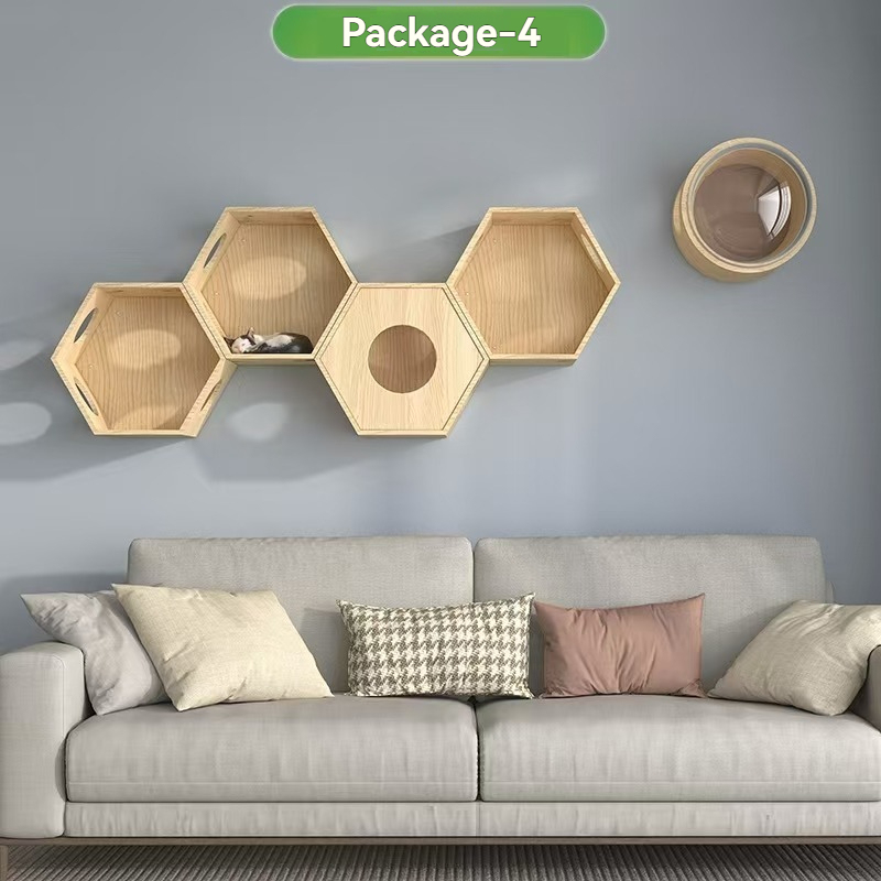 Wall-Mounted Cat Furniture for Climbing - Indoor Wooden Floating Shelves, Perches, Hammock, Bed, Bridges, and Walkways - Different Models Available
