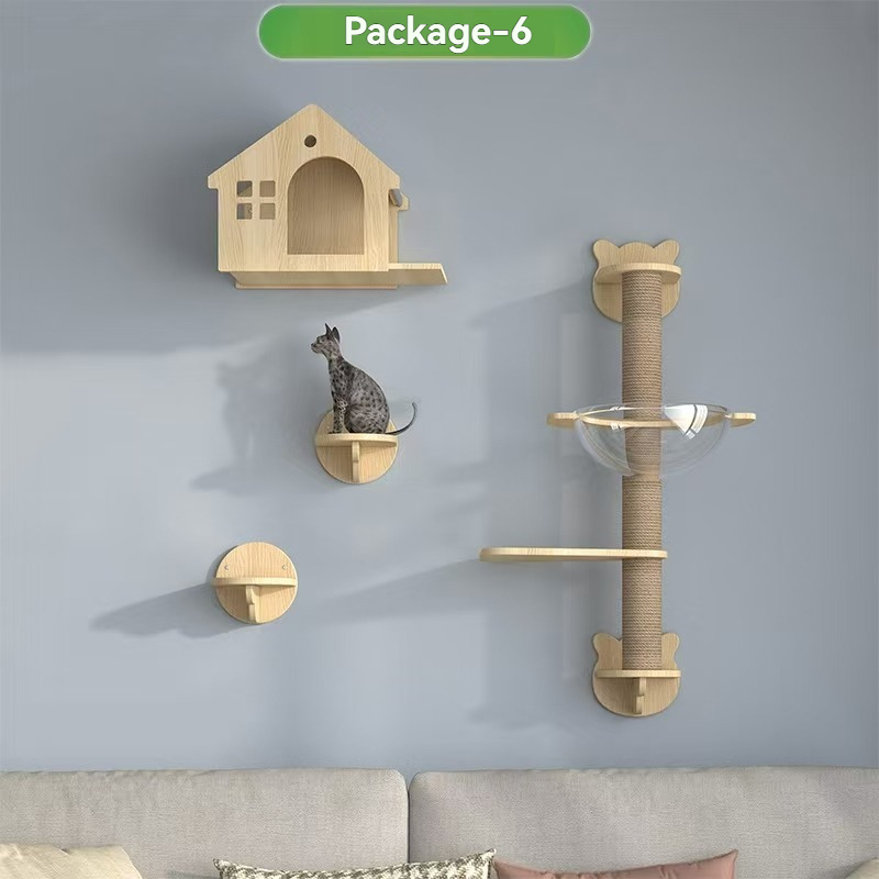 Wall-Mounted Cat Furniture for Climbing - Indoor Wooden Floating Shelves, Perches, Hammock, Bed, Bridges, and Walkways - Different Models Available