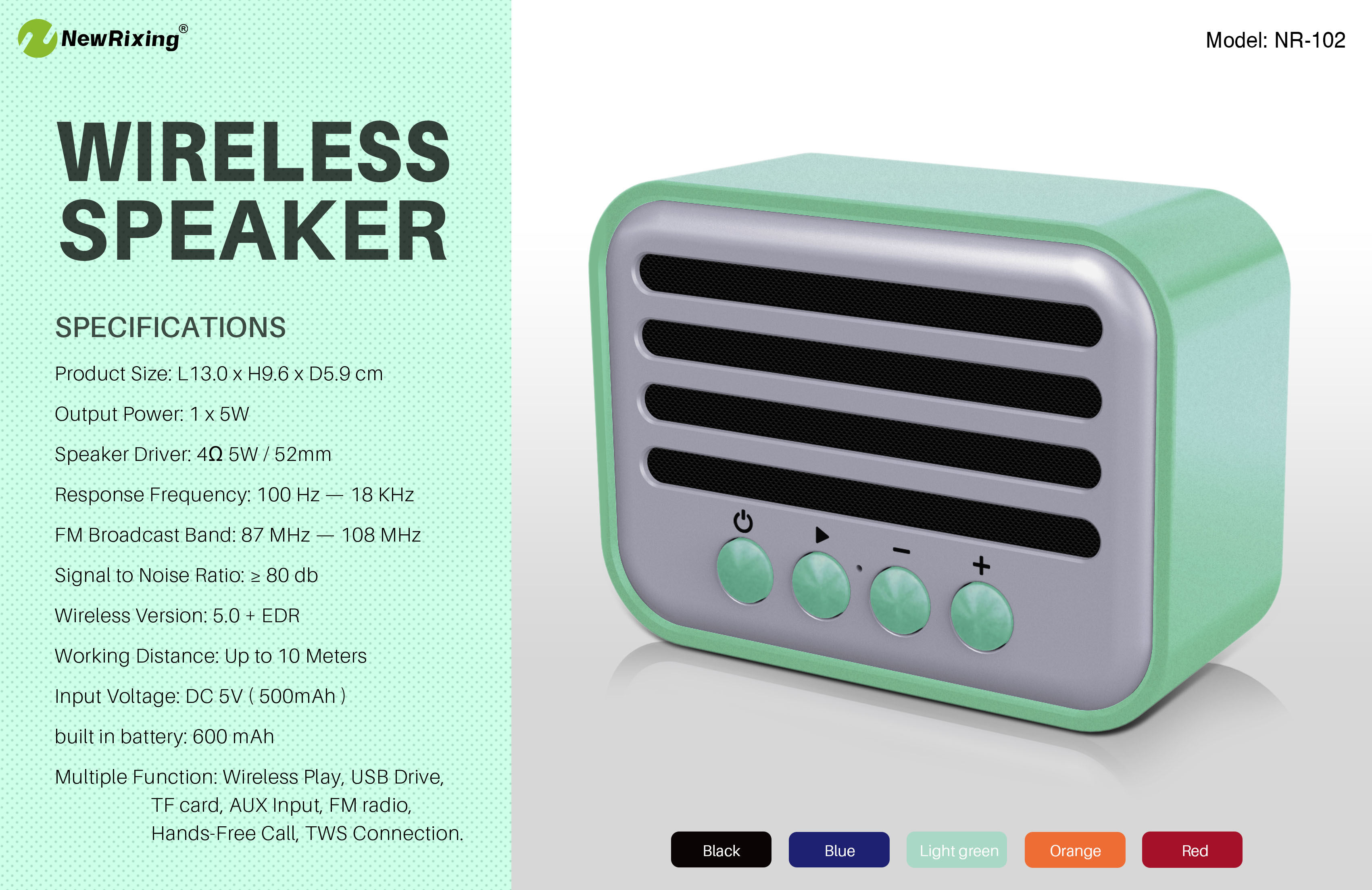 NewRixing NR-102 Outdoor Small Speaker Supplier MP3 Speakers Exporter Patent design Mini unique gift bluetooth speaker
