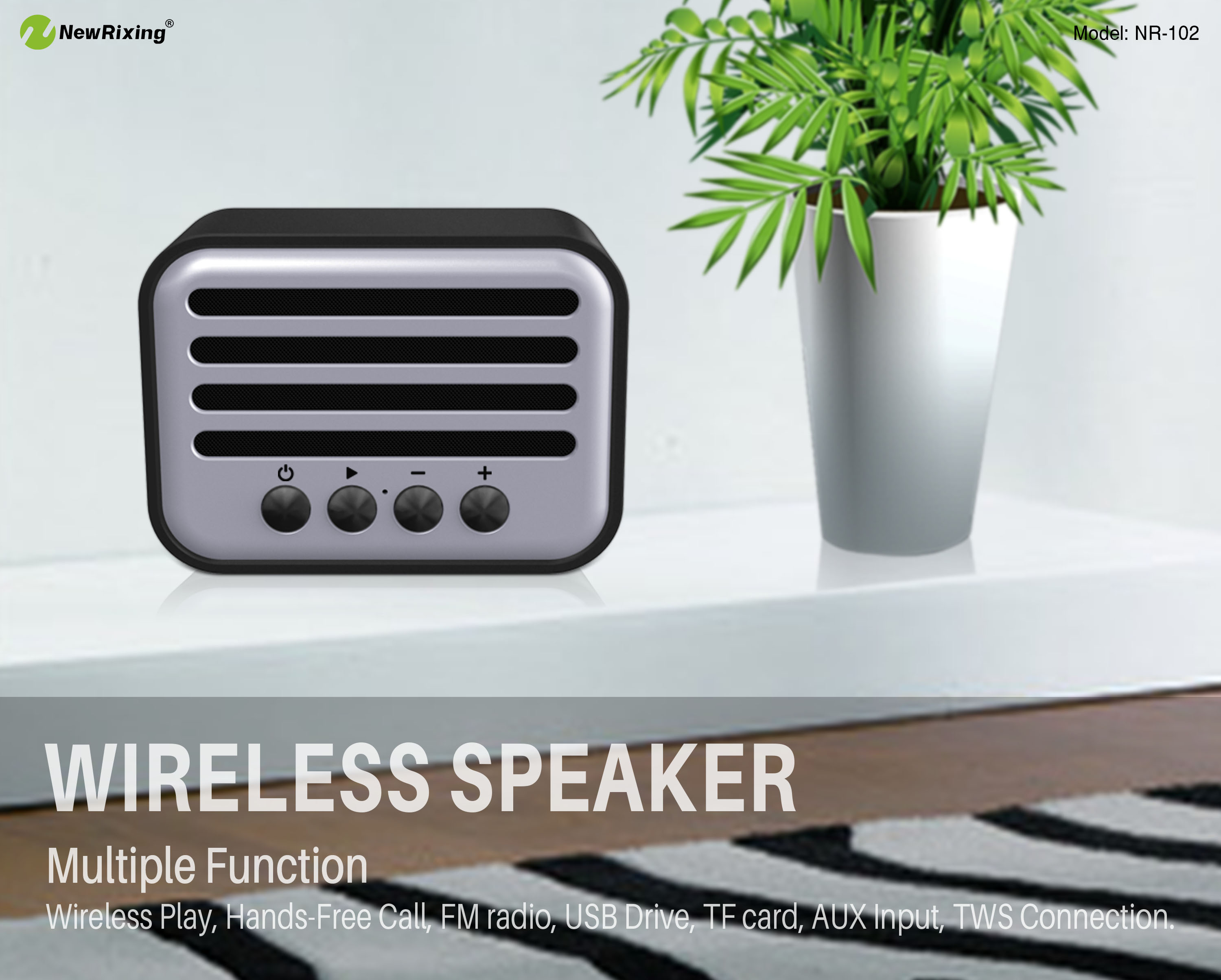 NewRixing NR-102 Outdoor Small Speaker Supplier MP3 Speakers Exporter Patent design Mini unique gift bluetooth speaker