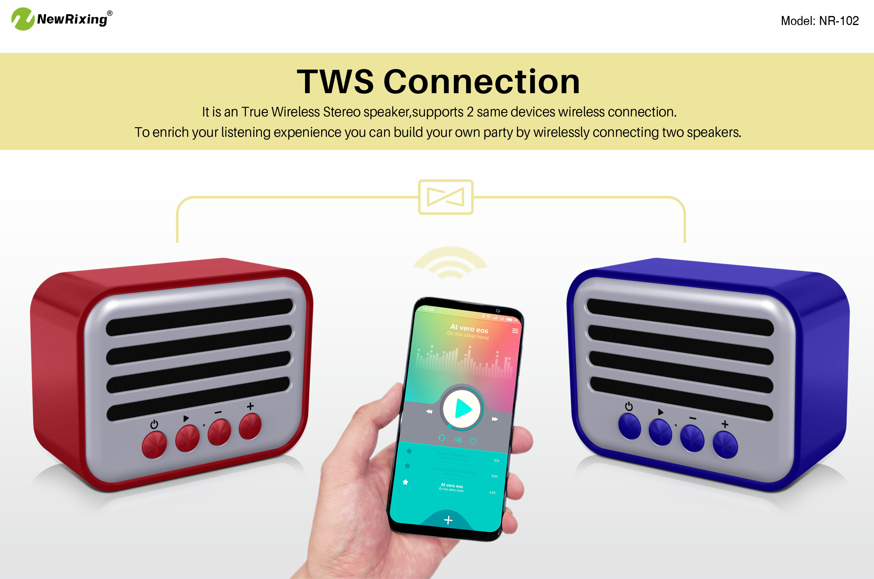 NewRixing NR-102 Outdoor Small Speaker Supplier MP3 Speakers Exporter Patent design Mini unique gift bluetooth speaker