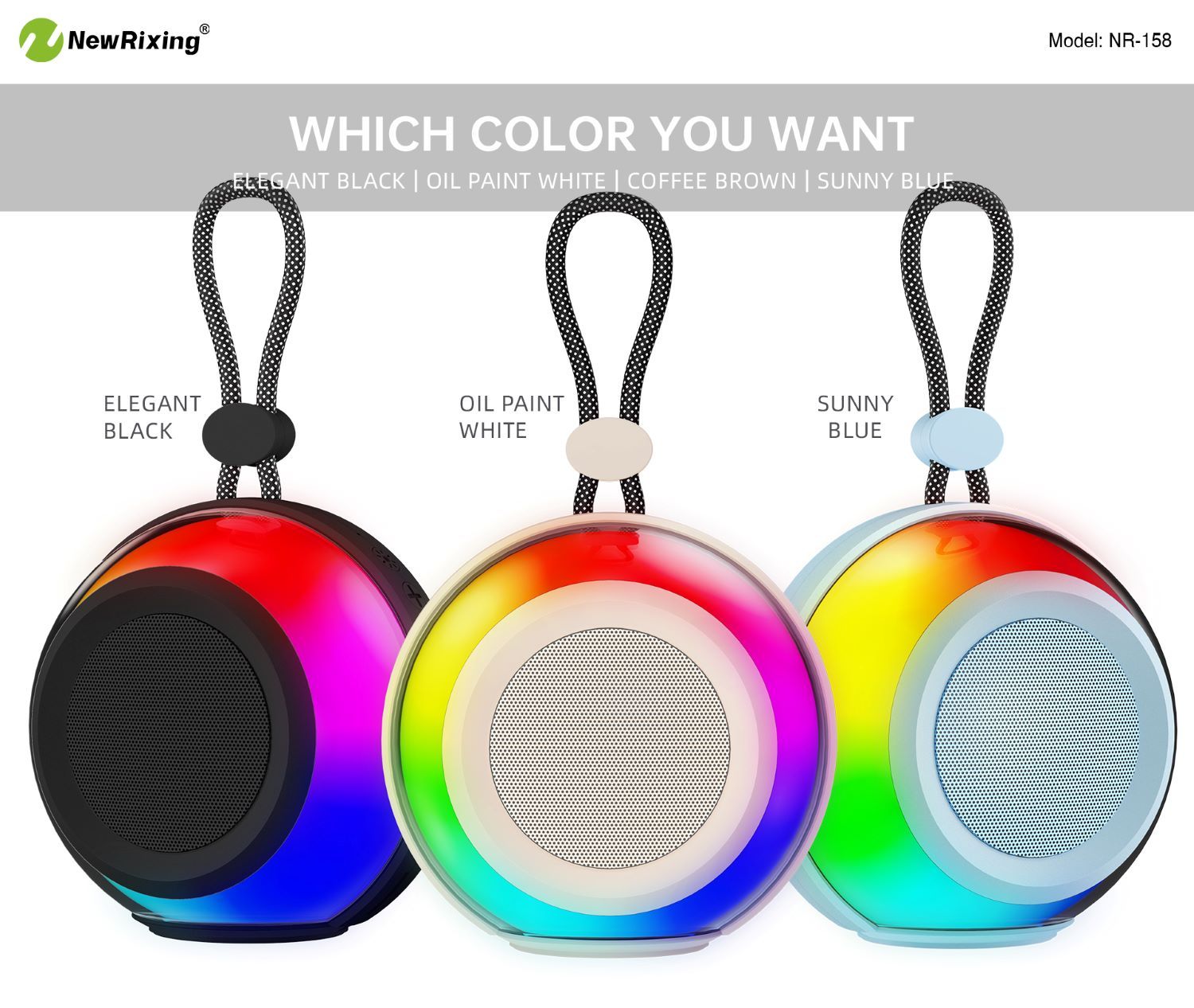 Speaker komputer NewRixing NR-158, produsen speaker tahan air luar ruangan, fungsi TWS, lampu RGB, desain portabel berkualitas tinggi