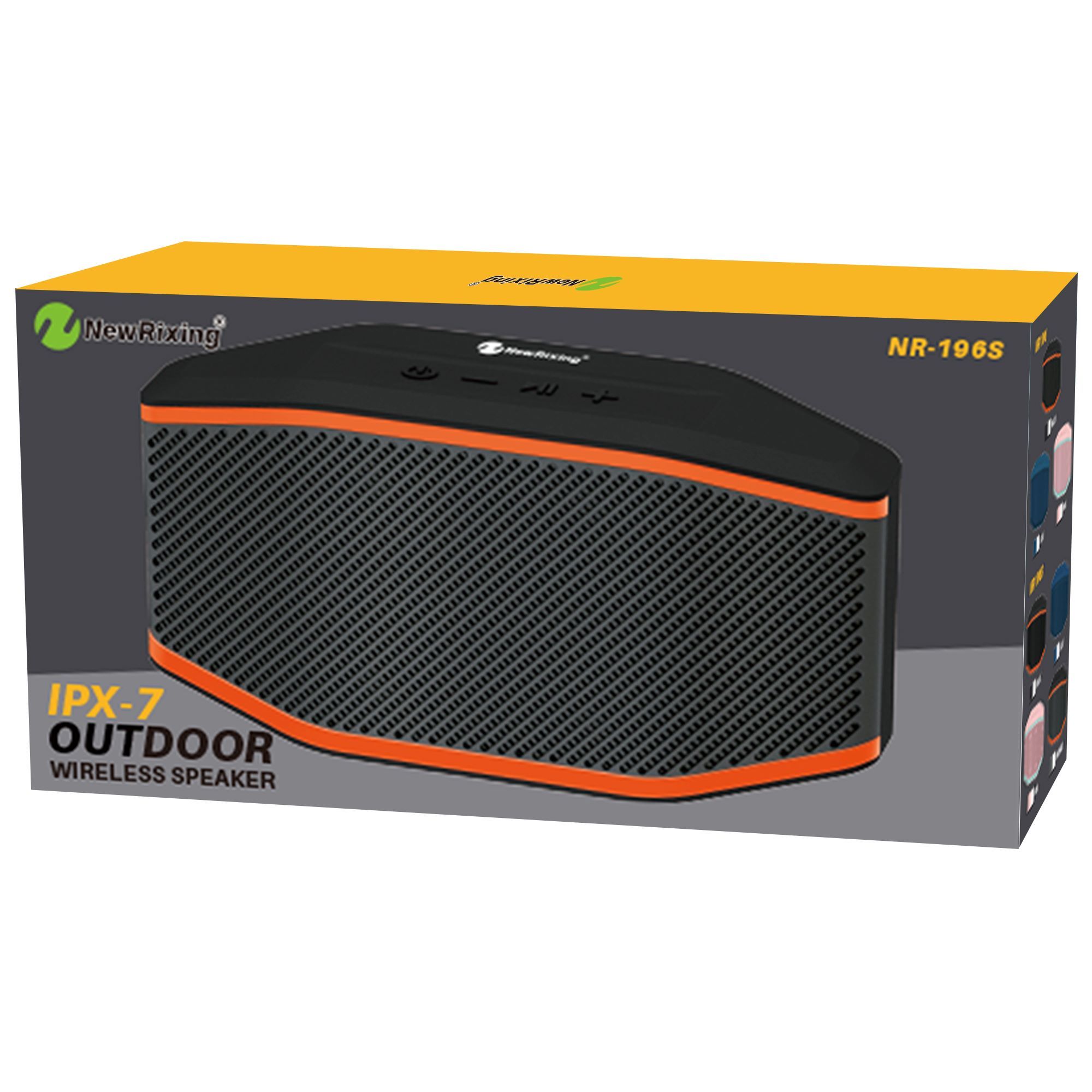 Fabricante de altavoces móviles NewRixing NR-196/196S, pequeños altavoces Bluetooth, exportadores, IPX7, resistente al agua y al polvo, luz RGB.