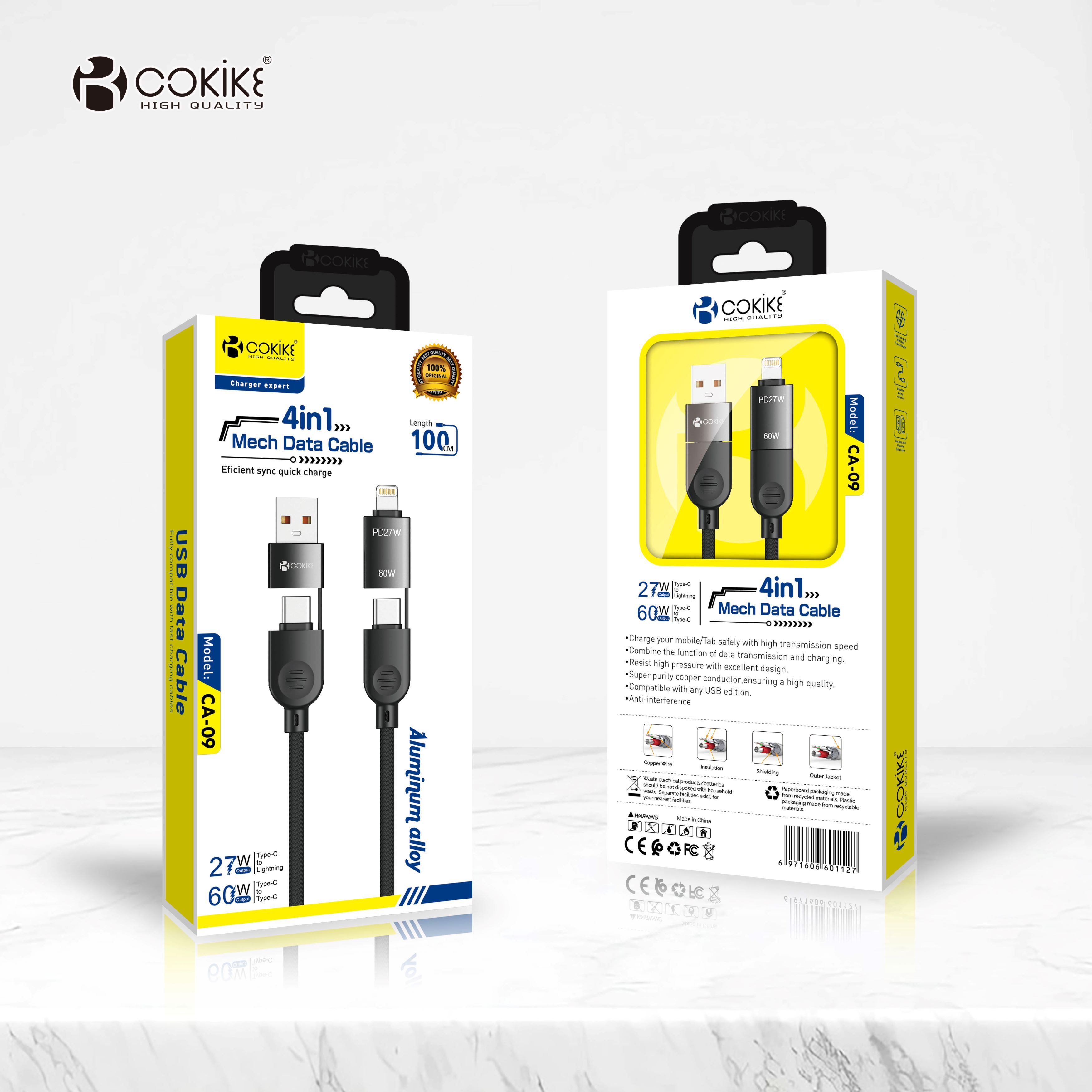 COKIKE CA-09 Four-in-one Cell phone Charging Cable Exporter computer usb cable For Cellphone and Tablets