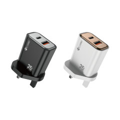 شاحن هاتف ذكي COKIKE FT-10 بمنفذ USB مزدوج، مزود بمقبس المملكة المتحدة، وشاحن سفر سلكي مع كابل USB سريع