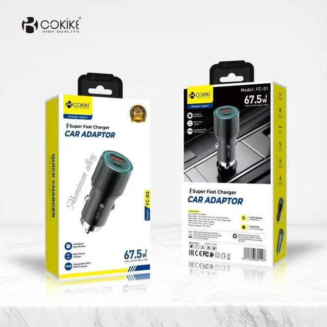 COKIKE FC-02 USB-Schnellladegerät fürs Auto. Lieferant. Universeller USB-Autoadapter für Mobiltelefone und Tablets.