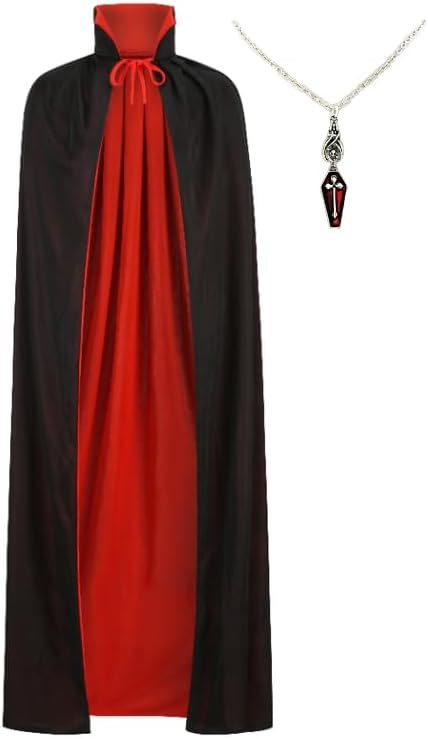 Unisex Halloween Vampire Two Sides Reversible High Collar Hooded Cloak