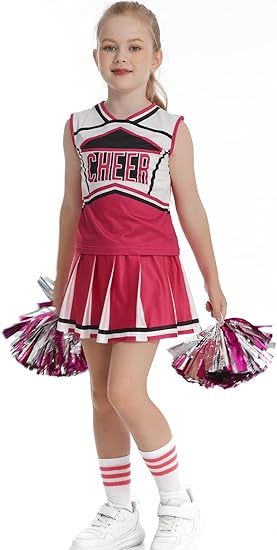 Girls Cheerleader Outfit Kids School Cheer Uniform 5-Piece Set