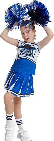 Girls Cheerleader Outfit Kids School Cheer Uniform 5-Piece Set