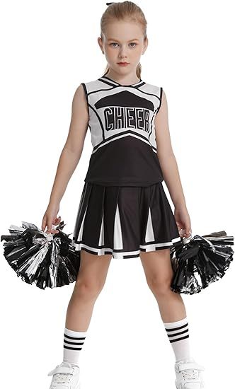 Girls Cheerleader Outfit Kids School Cheer Uniform 5-Piece Set