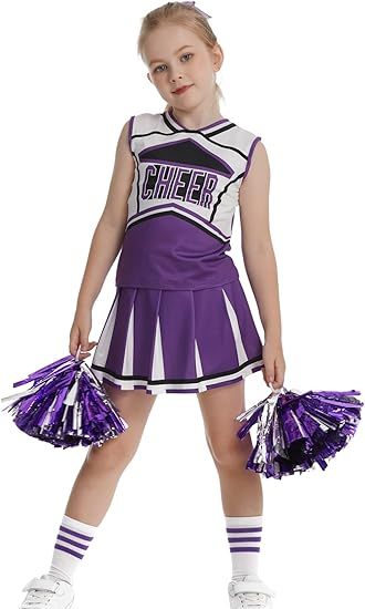 Girls Cheerleader Outfit Kids School Cheer Uniform 5-Piece Set