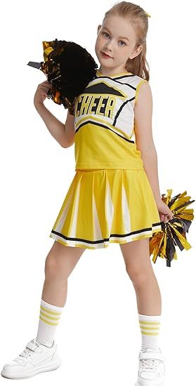 Girls Cheerleader Outfit Kids School Cheer Uniform 5-Piece Set