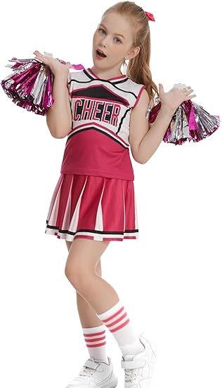 Girls Cheerleader Outfit Kids School Cheer Uniform 5-Piece Set