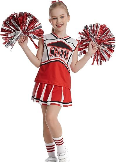 Girls Cheerleader Outfit Kids School Cheer Uniform 5-Piece Set