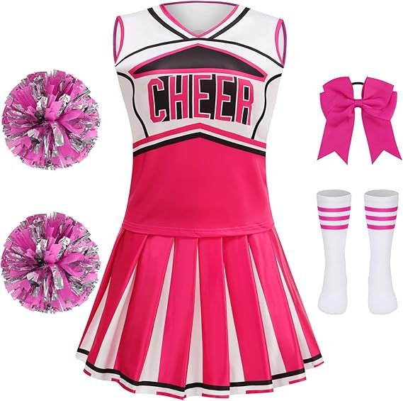 Girls Cheerleader Outfit Kids School Cheer Uniform 5-Piece Set