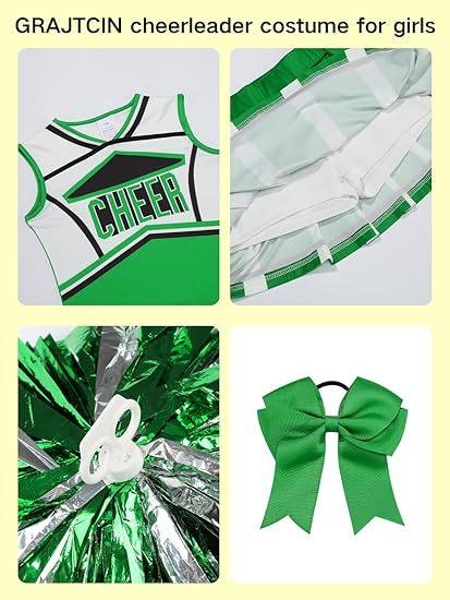 Girls Cheerleader Outfit Kids School Cheer Uniform 5-Piece Set