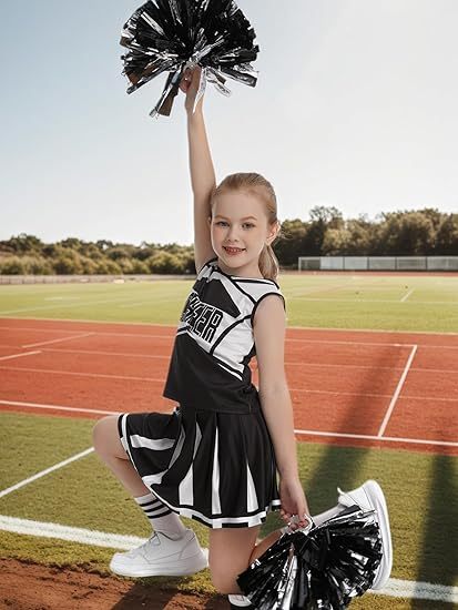 Girls Cheerleader Outfit Kids School Cheer Uniform 5-Piece Set