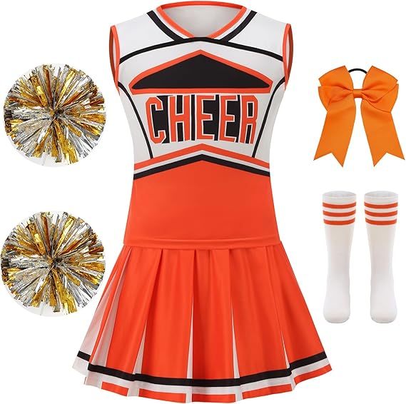 Girls Cheerleader Outfit Kids School Cheer Uniform 5-Piece Set