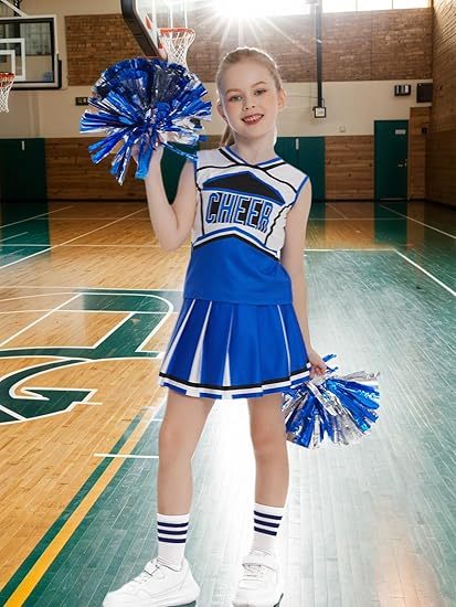 Girls Cheerleader Outfit Kids School Cheer Uniform 5-Piece Set