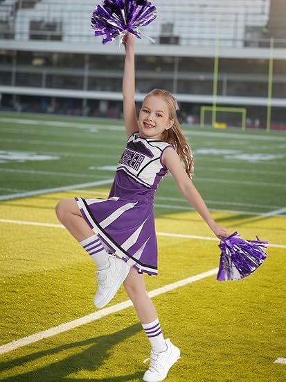 Girls Cheerleader Outfit Kids School Cheer Uniform 5-Piece Set