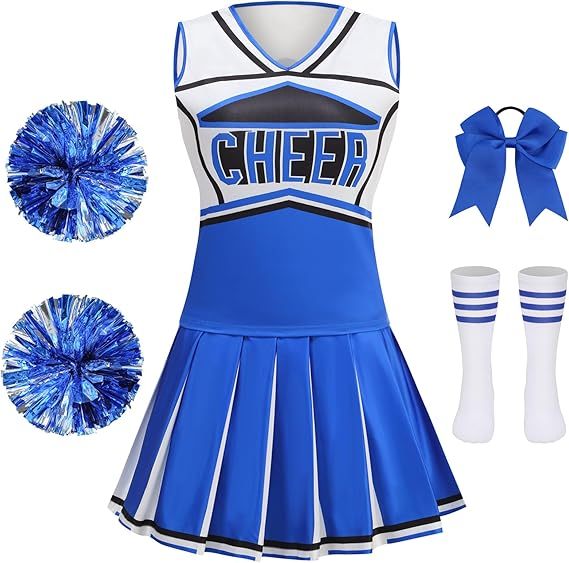 Girls Cheerleader Outfit Kids School Cheer Uniform 5-Piece Set