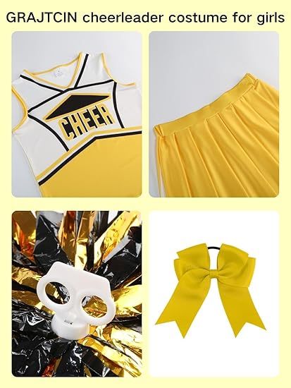 Girls Cheerleader Outfit Kids School Cheer Uniform 5-Piece Set