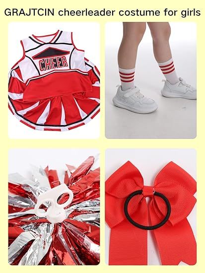 Girls Cheerleader Outfit Kids School Cheer Uniform 5-Piece Set