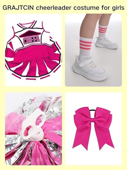 Girls Cheerleader Outfit Kids School Cheer Uniform 5-Piece Set