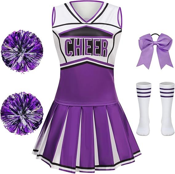 Girls Cheerleader Outfit Kids School Cheer Uniform 5-Piece Set