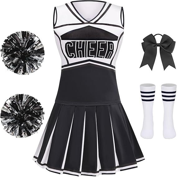 Girls Cheerleader Outfit Kids School Cheer Uniform 5-Piece Set