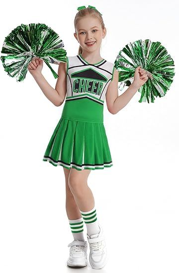 Girls Cheerleader Outfit Kids School Cheer Uniform 5-Piece Set