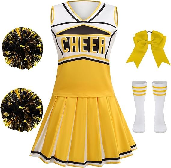 Girls Cheerleader Outfit Kids School Cheer Uniform 5-Piece Set