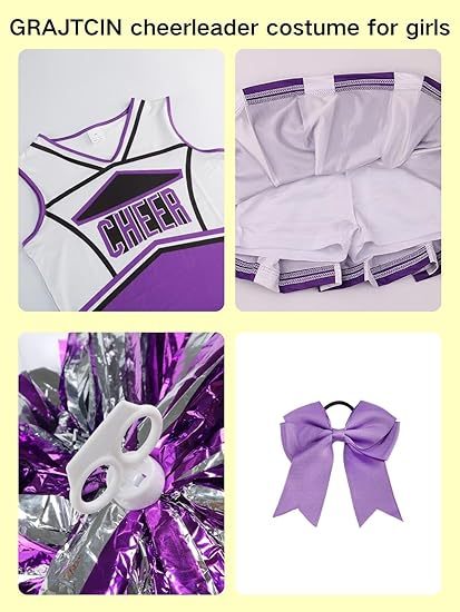Girls Cheerleader Outfit Kids School Cheer Uniform 5-Piece Set