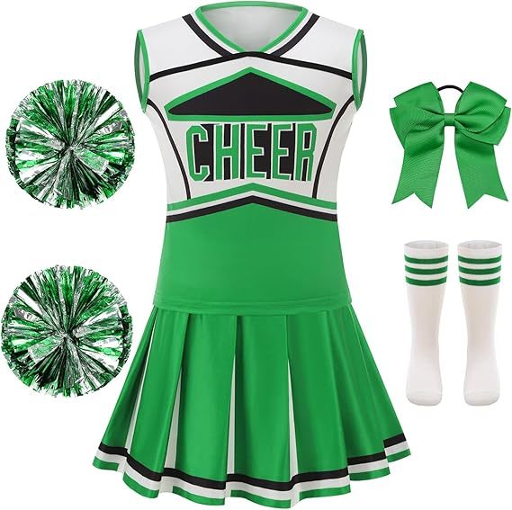 Girls Cheerleader Outfit Kids School Cheer Uniform 5-Piece Set