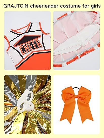 Girls Cheerleader Outfit Kids School Cheer Uniform 5-Piece Set