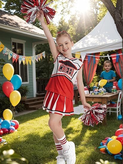 Girls Cheerleader Outfit Kids School Cheer Uniform 5-Piece Set