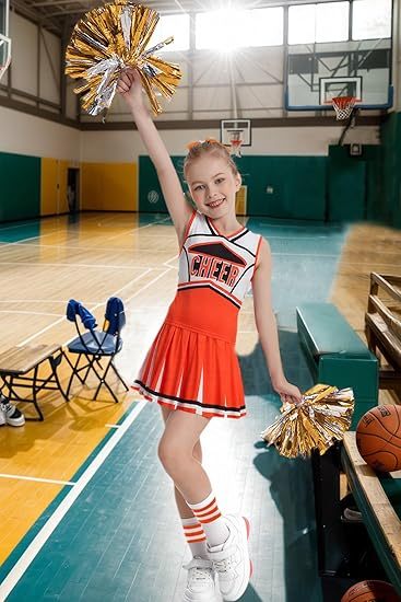 Girls Cheerleader Outfit Kids School Cheer Uniform 5-Piece Set