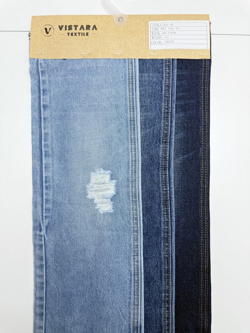 Denim Rígido C31-6 (INDIGO) | Tecido de Algodão Misto 373GSM