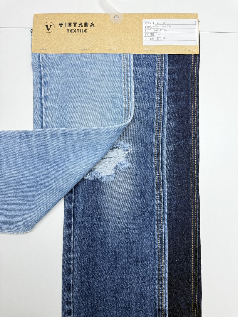 Denim Rígido C31-6 (INDIGO) | Tecido de Algodão Misto 373GSM