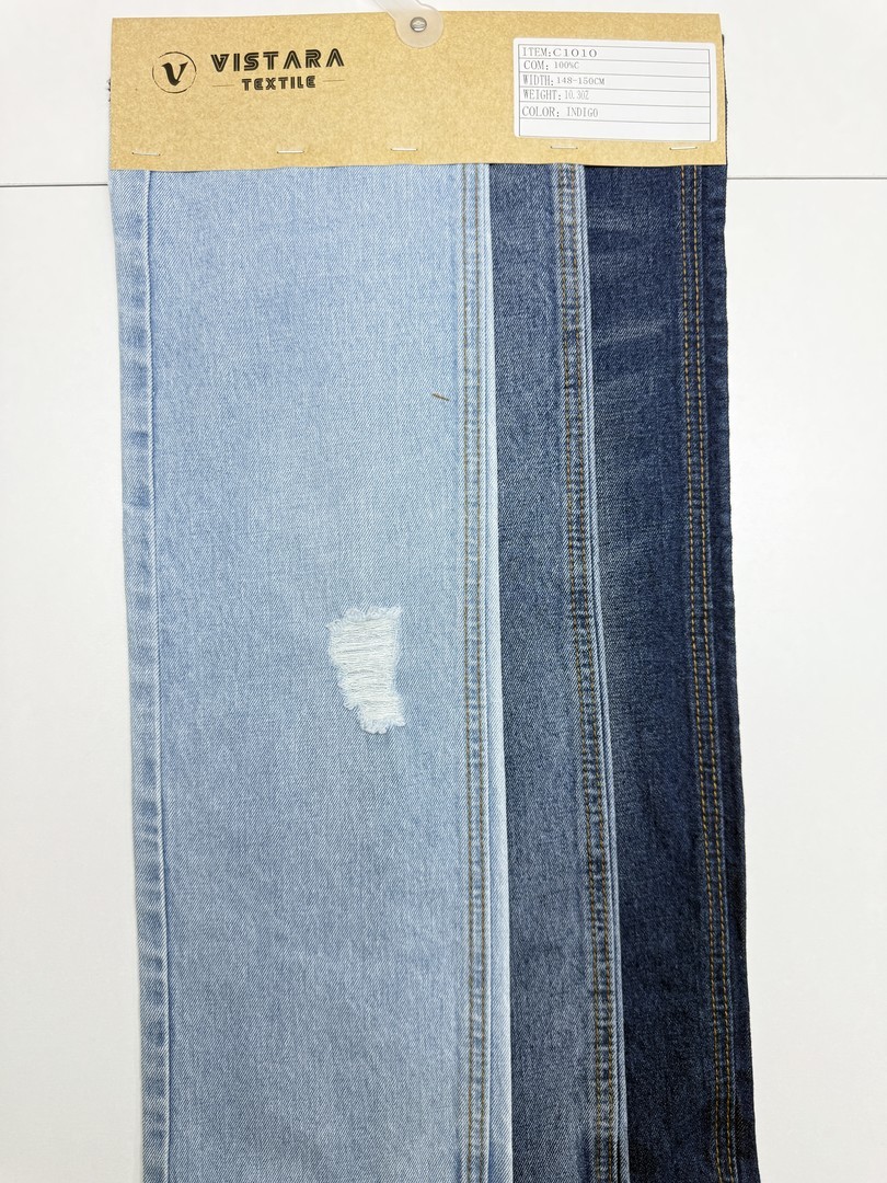 Denim rígido a granel C1010 | Tecido índigo de 10,3 oz | Quantidade mínima de 5.000 m