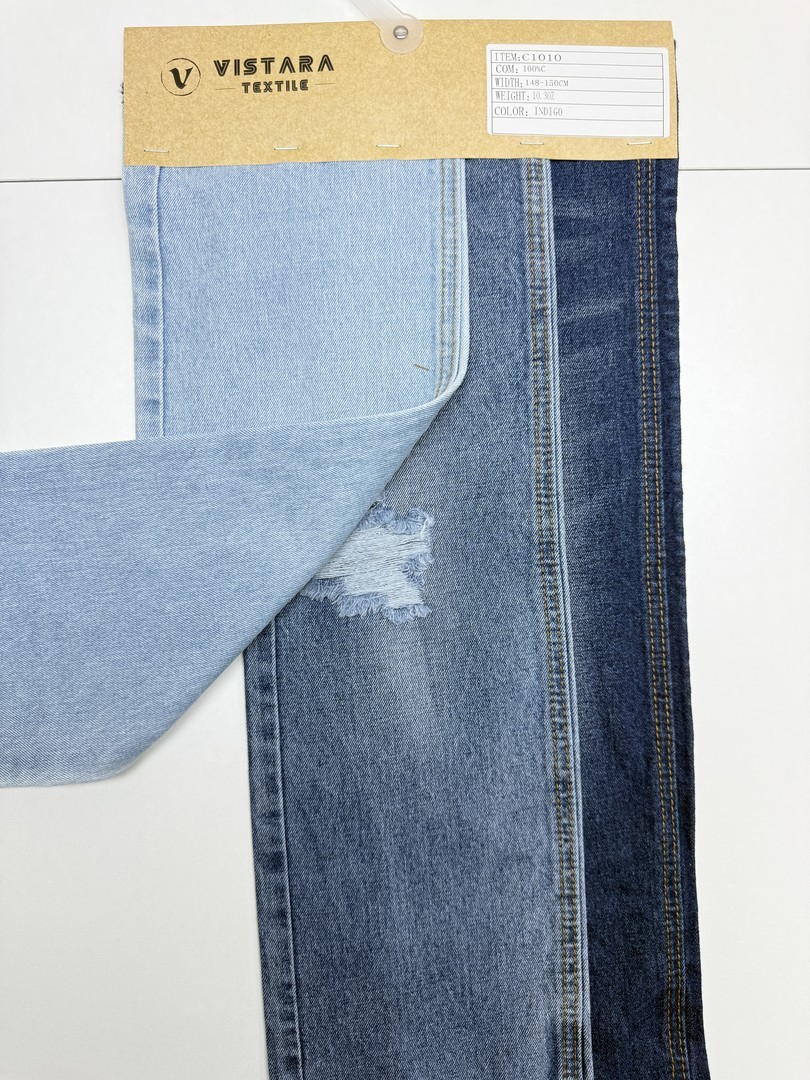 Denim rígido a granel C1010 | Tecido índigo de 10,3 oz | Quantidade mínima de 5.000 m