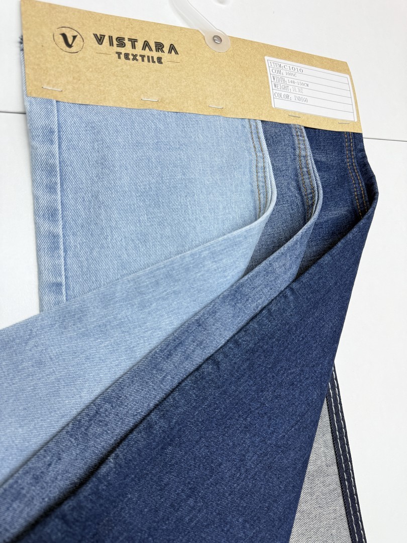 Denim rígido a granel C1010 | Tecido índigo de 10,3 oz | Quantidade mínima de 5.000 m