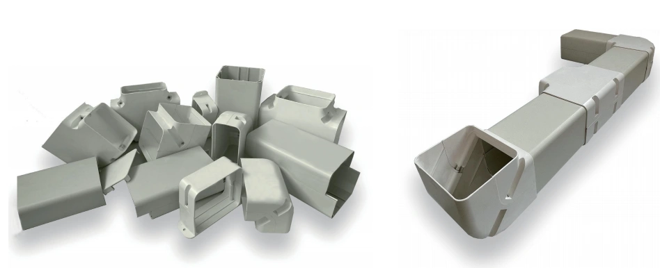 EIT Slim Duct System protecting exposed lineset for split air conditioners