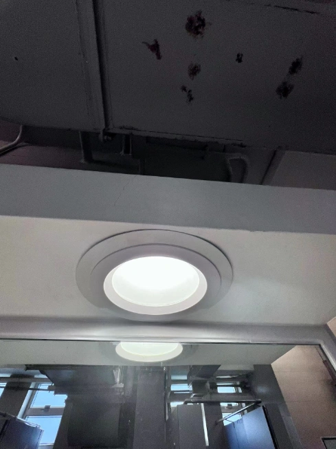 Close-up of the recess mounted LED downlight used in the Hong Kong institutional project