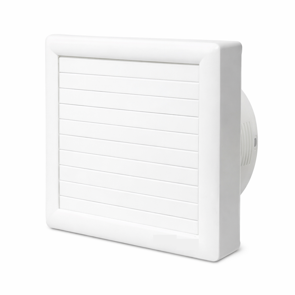 Front shutter panel bathroom ventilating fan with ABS housing, back damper and airflow specifications