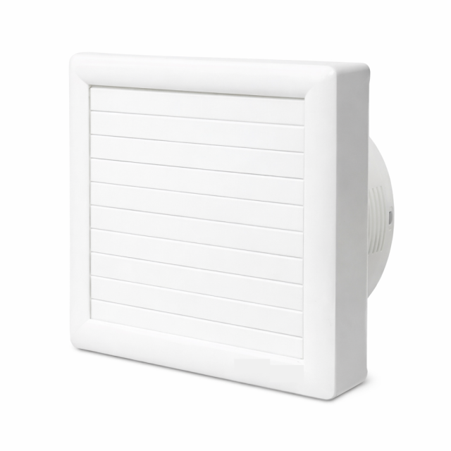 Front shutter panel bathroom ventilating fan with ABS housing, back damper and airflow specifications