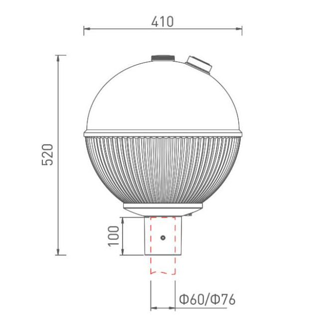 Engineering dimensions for the 55W LED bollard light showing 600mm height